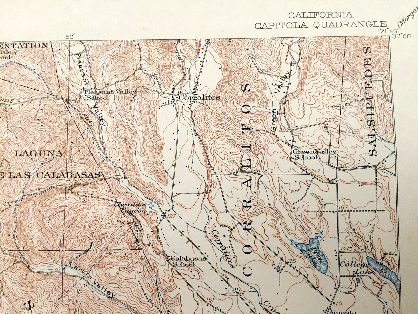 Antique Capitola, California 1912 US Geological Survey Topographic Map – Monterey Bay, Soquel, Watsonville Santa Cruz Castroville Manresa CA