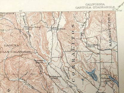Antique Capitola, California 1912 US Geological Survey Topographic Map – Monterey Bay, Soquel, Watsonville Santa Cruz Castroville Manresa CA