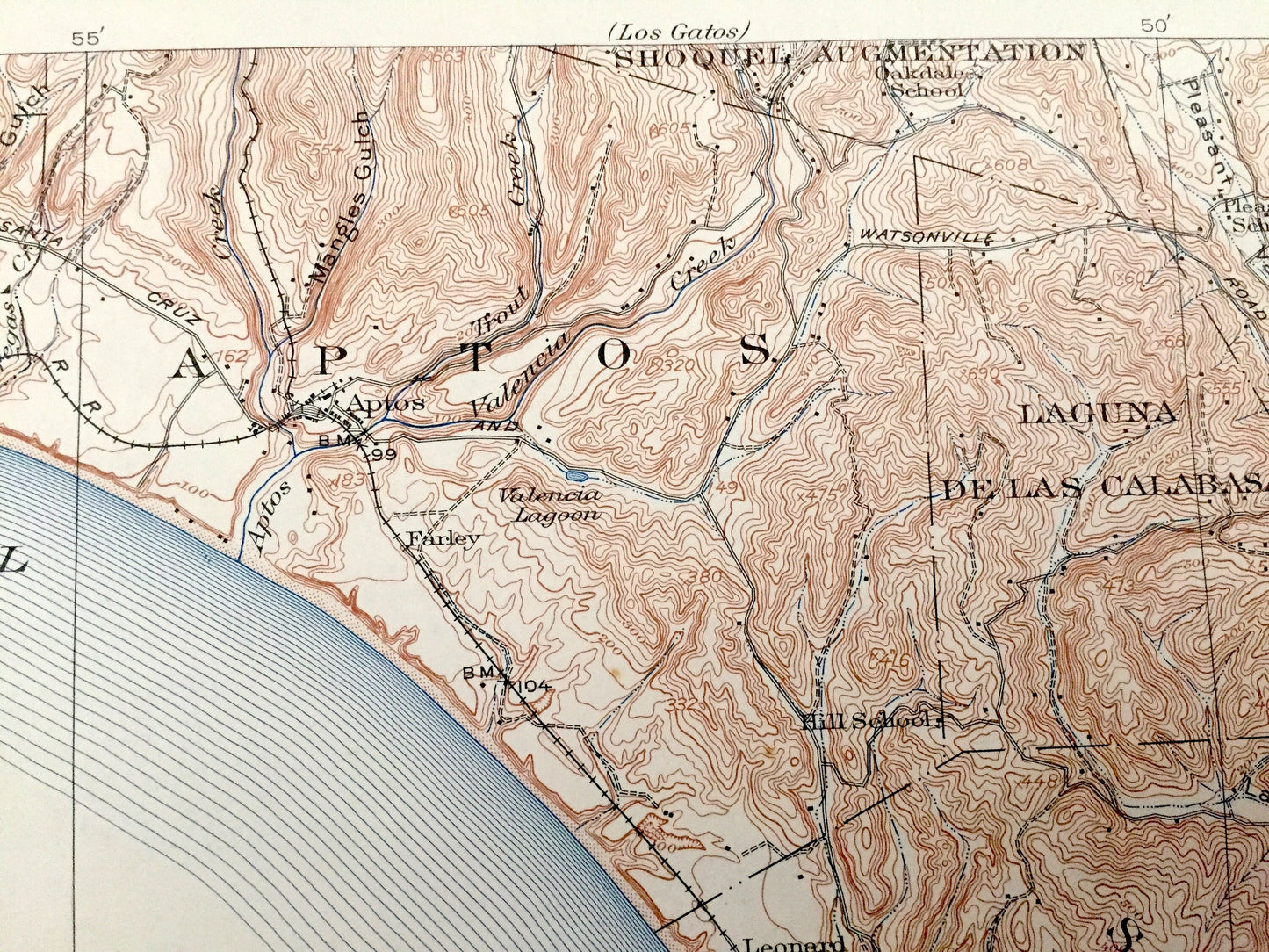 Antique Capitola, California 1912 US Geological Survey Topographic Map – Monterey Bay, Soquel, Watsonville Santa Cruz Castroville Manresa CA