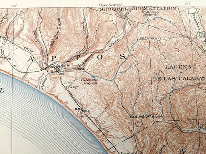 Antique Capitola, California 1912 US Geological Survey Topographic Map – Monterey Bay, Soquel, Watsonville Santa Cruz Castroville Manresa CA