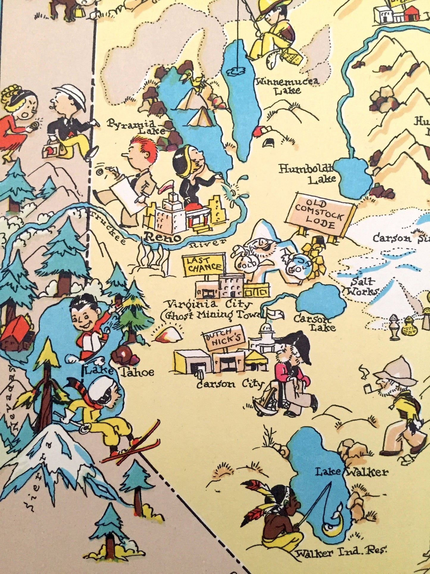 Antique 1935 Nevada State Map from Our Gay Geography by Ruth Taylor – Las Vegas, Henderson, Reno, Lake Tahoe, Carson City, Paradise, NV