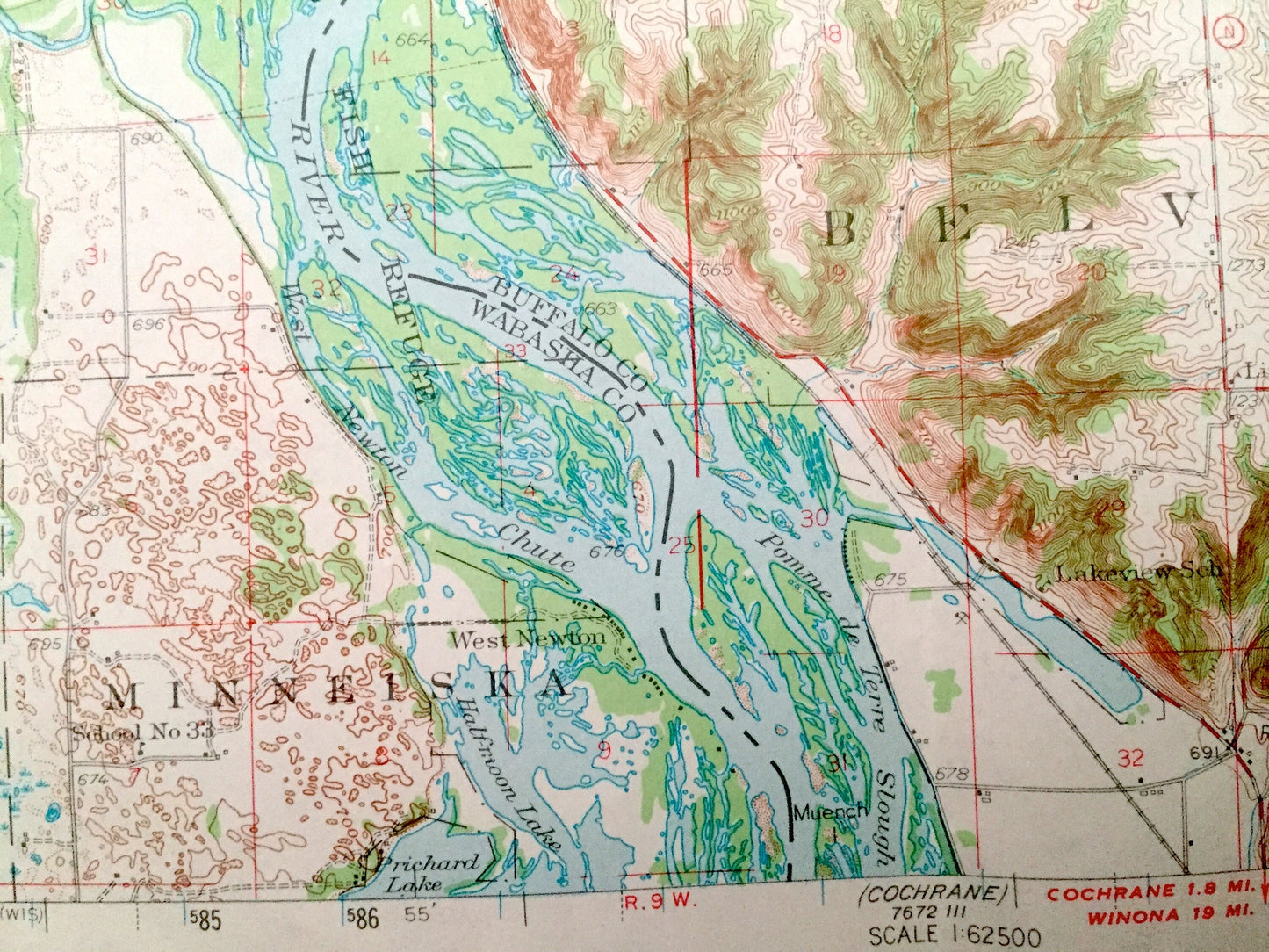 Antique Alma, Wisconsin 1950 US Geological Survey Topographic Map – Buffalo County, Modena, Nelson, Belvidere, WI, Wabasha County, Watopa MN