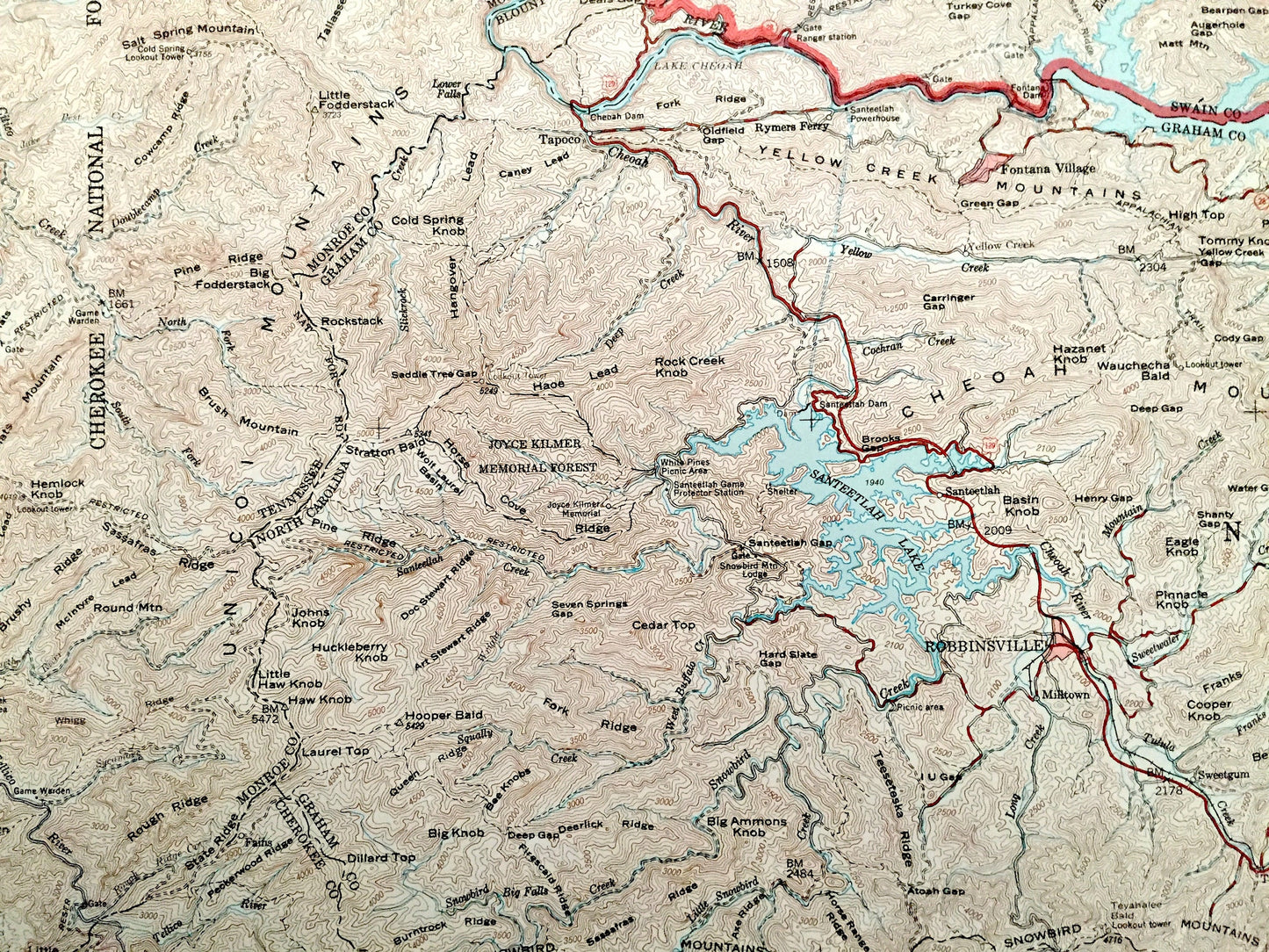 Antique Great Smoky Mountains National Park 1949 US Geological Survey Topographic Map – Tennessee, North Carolina, Maryville, Nantahala, TN