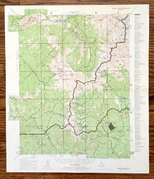Antique Merced Peak, California 1976 US Geological Survey Topographic Map – Yosemite National Park, Sierra Forest, Inyo, Mariposa, Madera CA