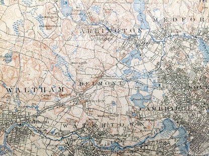Antique Boston, Massachusetts 1903 US Geological Survey Topographic Map – Cambridge, Arlington, Brookline, Newton, Winchester, Lexington, MA
