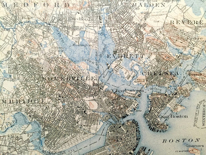 Antique Boston, Massachusetts 1903 US Geological Survey Topographic Map – Cambridge, Arlington, Brookline, Newton, Winchester, Lexington, MA