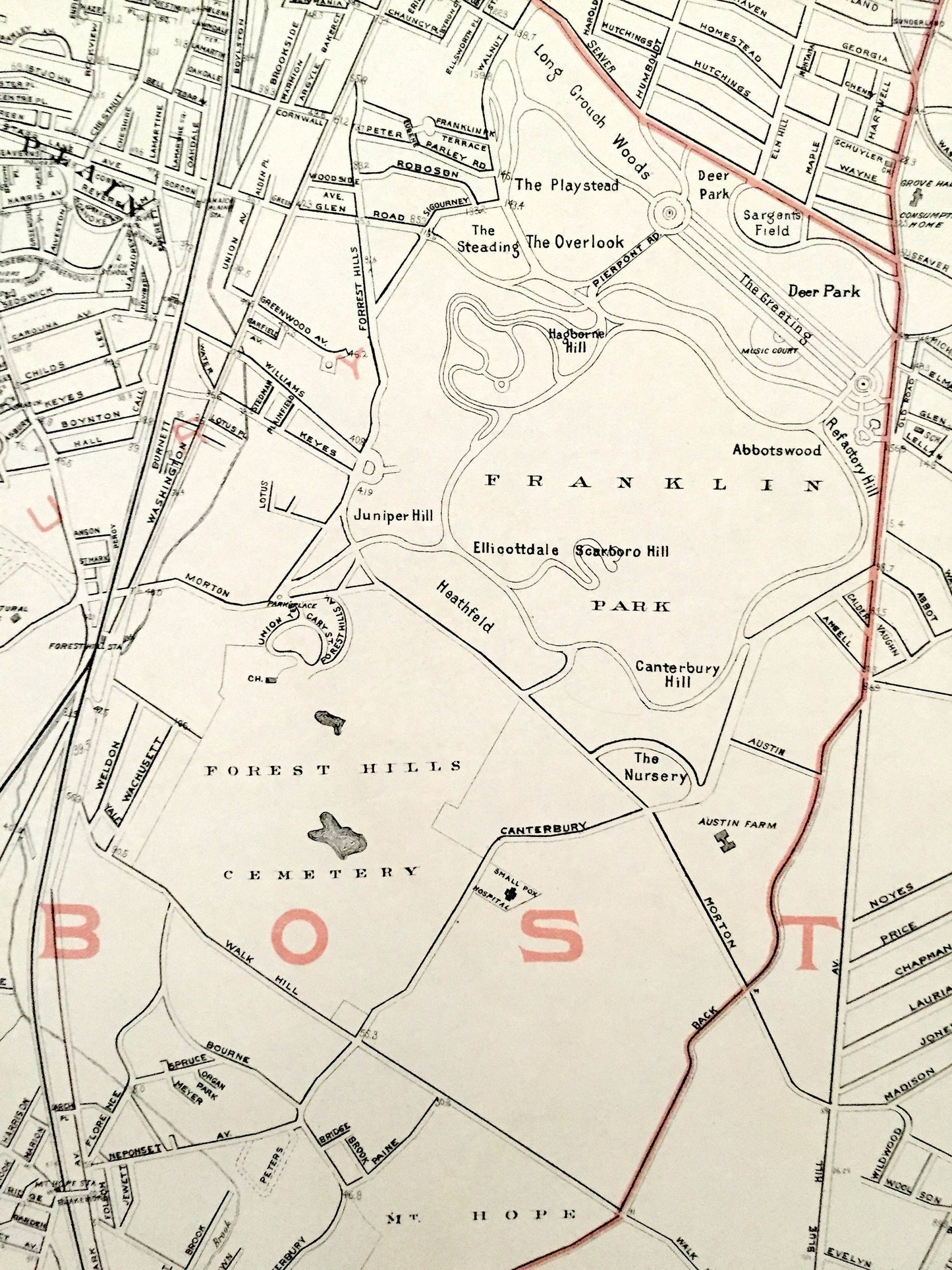Antique 1891 Boston, Massachusetts Street Map from George H Walker & Co – Suffolk County, Milton, Hyde Park, Brookline, Dorchester, MA