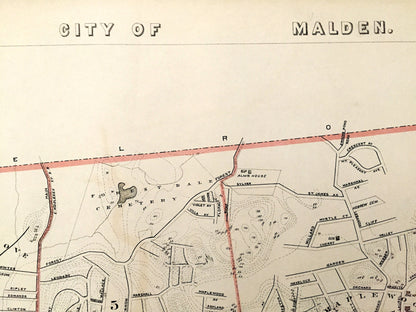 Antique 1891 Malden, Massachusetts Street Map from George H Walker & Co – Middlesex County, Malden Canal, Maplewood, Linden, Highlands, MA