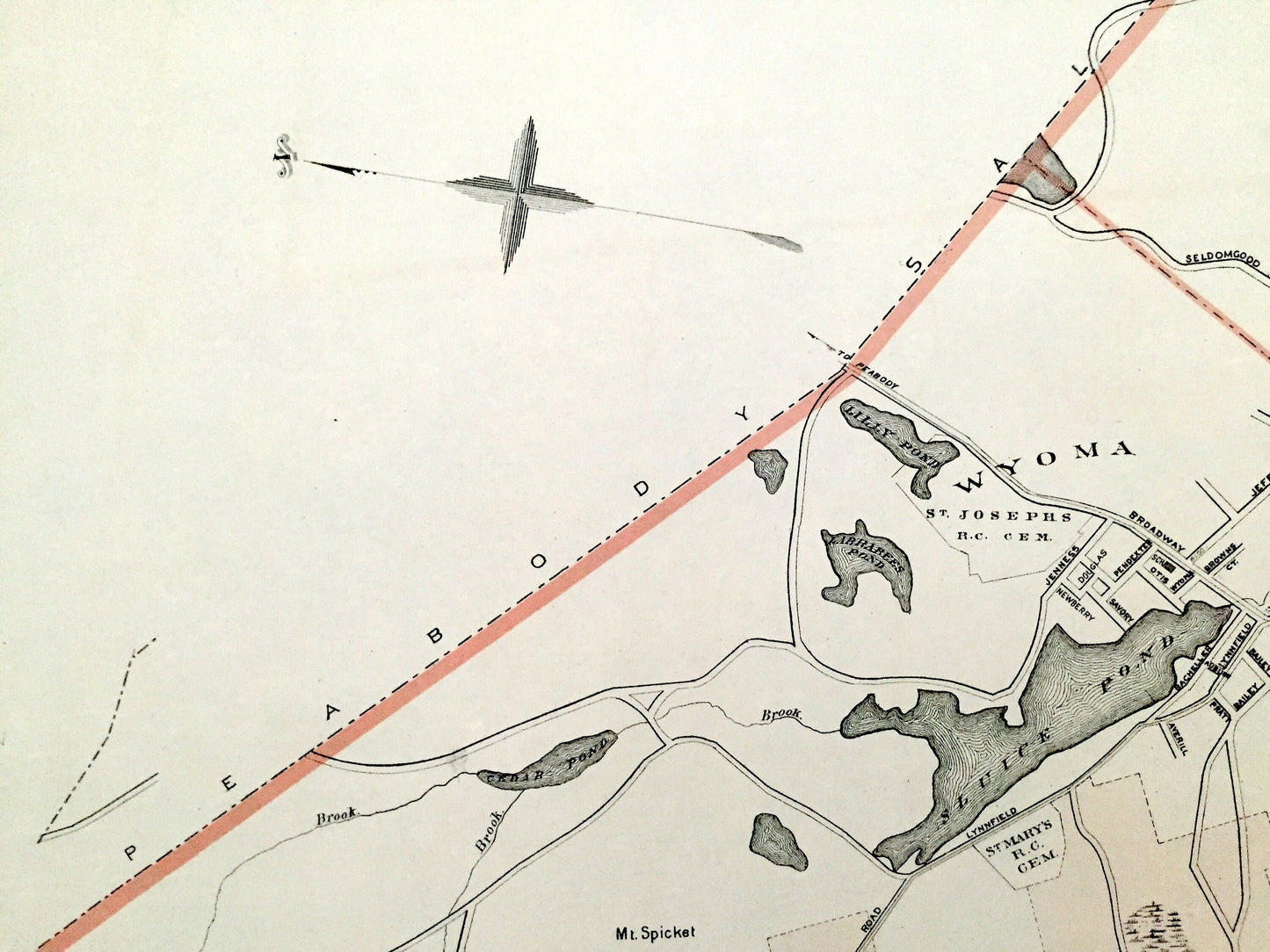 Antique 1891 Lynn, Massachusetts Street Map from George H Walker & Co – Essex County, Walden Pond, Breeds Pond, Saugus River, Lynn Harbor MA