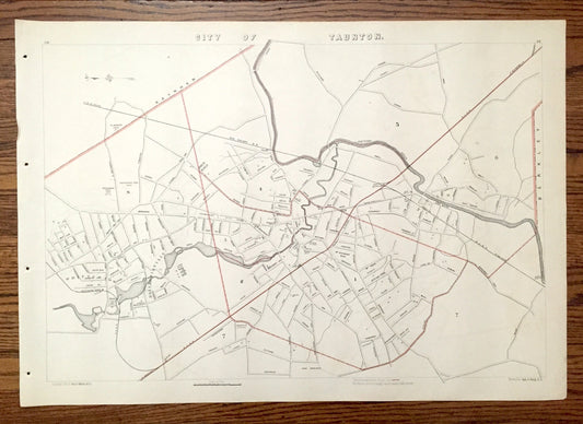 Antique 1891 Taunton, Massachusetts Street Map from George H Walker & Co – Bristol County, Taunton River, Mill River, Berkley, Raynham, MA