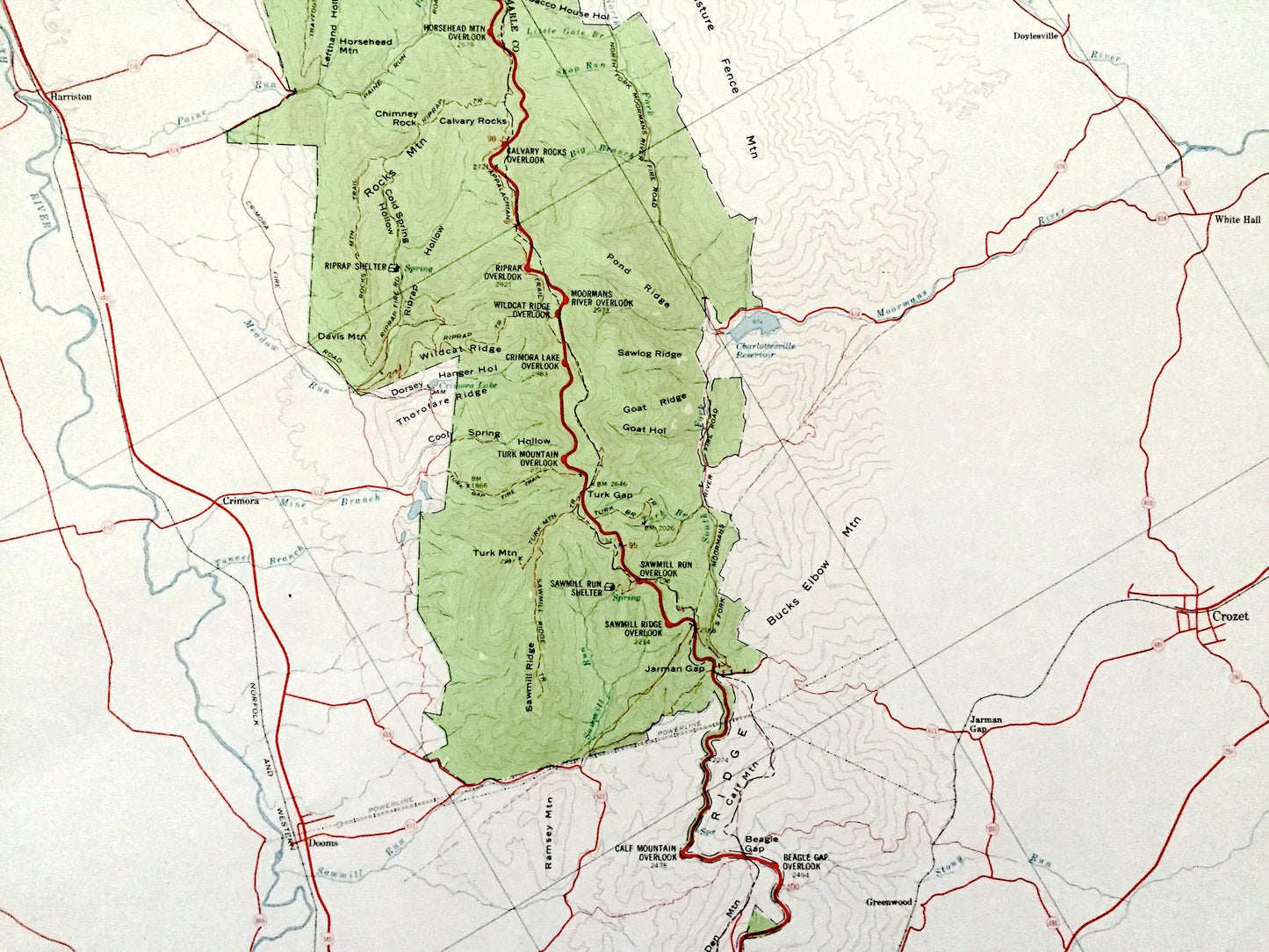 Antique Shenandoah National Park, Virginia 1969 Geological Survey Map – Blue Ridge Mountain, Rockingham, Albermarle Nelson Greene Augusta VA