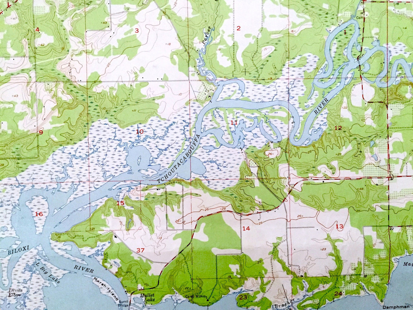 Antique Biloxi, Mississippi 1954 US Geological Survey Topographic Map –Harrison, Jackson County, De Soto National Forest, D'Iberville, MS