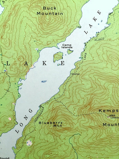 Antique Long Lake, New York 1955 US Geological Survey Topographic Map – Adirondacks, Tupper Lake, Altamont, Harrietstown, Raquette Pond, NY