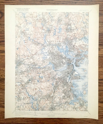 Antique Boston, Massachusetts 1903 US Geological Survey Topographic Map – Cambridge, Arlington, Brookline, Newton, Winchester, Lexington, MA