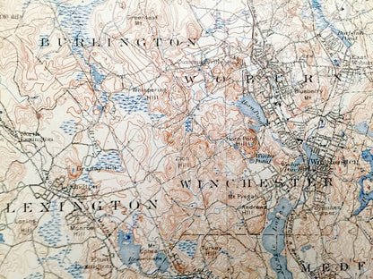 Antique Boston, Massachusetts 1903 US Geological Survey Topographic Map – Cambridge, Arlington, Brookline, Newton, Winchester, Lexington, MA