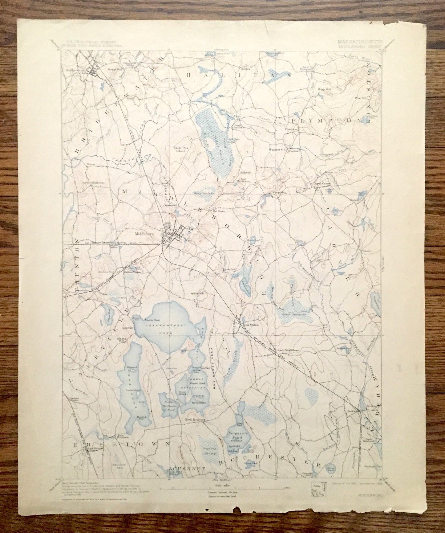 Antique Middleborough, Massachusetts 1893 US Geological Survey Topographic Map – Plymouth County, Halifax, Plympton, Lakeville, Carver, MA