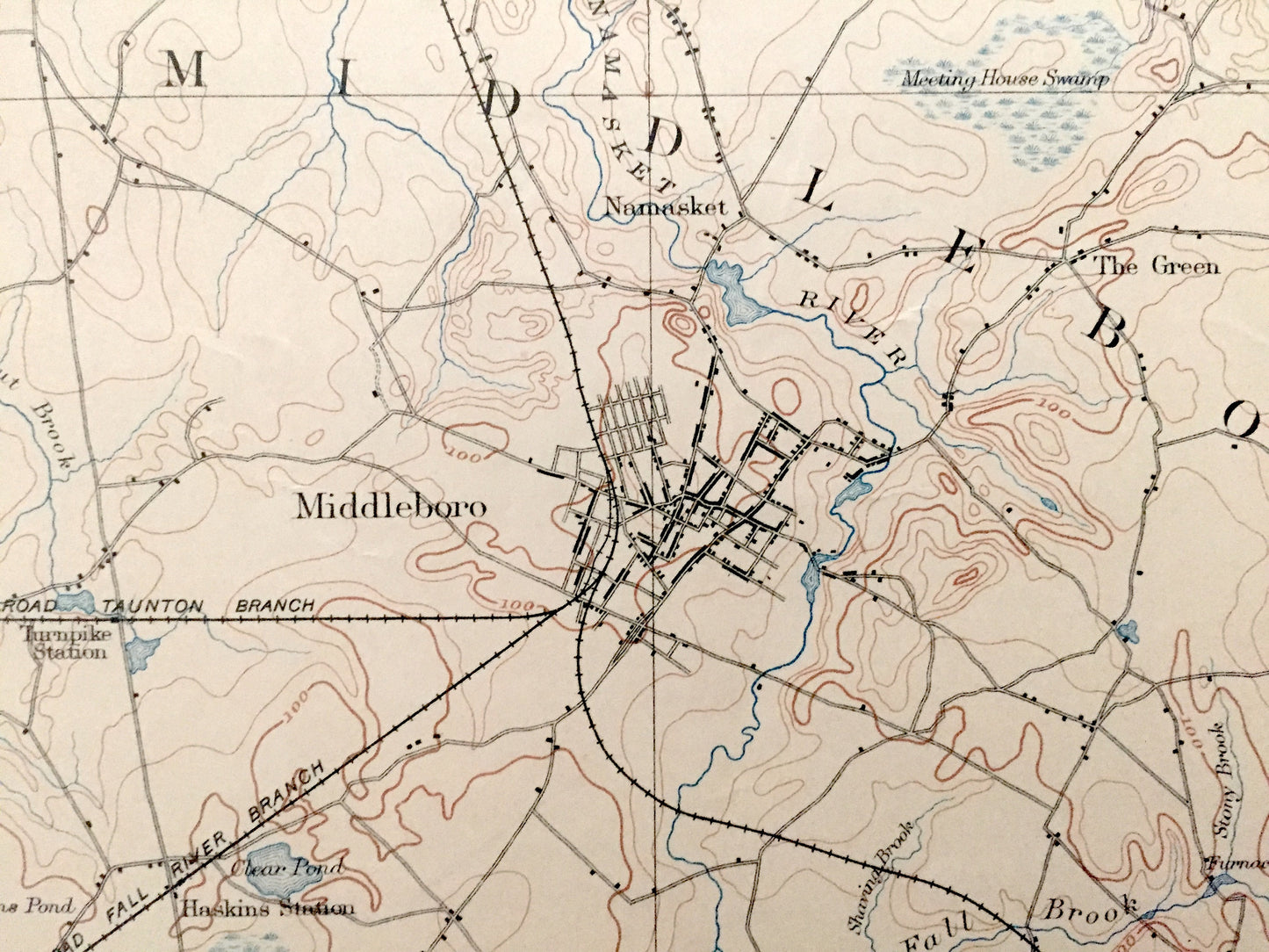 Antique Middleborough, Massachusetts 1893 US Geological Survey Topographic Map – Plymouth County, Halifax, Plympton, Lakeville, Carver, MA