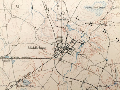 Antique Middleborough, Massachusetts 1893 US Geological Survey Topographic Map – Plymouth County, Halifax, Plympton, Lakeville, Carver, MA