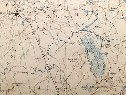 Antique Middleborough, Massachusetts 1893 US Geological Survey Topographic Map – Plymouth County, Halifax, Plympton, Lakeville, Carver, MA