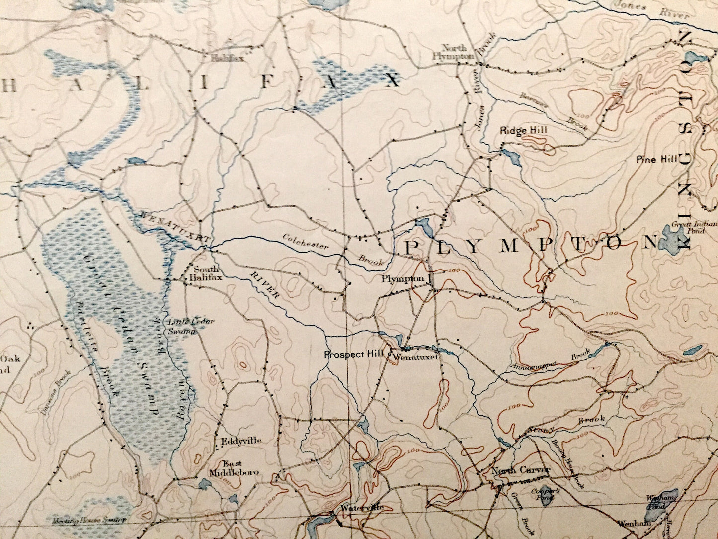 Antique Middleborough, Massachusetts 1893 US Geological Survey Topographic Map – Plymouth County, Halifax, Plympton, Lakeville, Carver, MA
