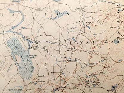 Antique Middleborough, Massachusetts 1893 US Geological Survey Topographic Map – Plymouth County, Halifax, Plympton, Lakeville, Carver, MA