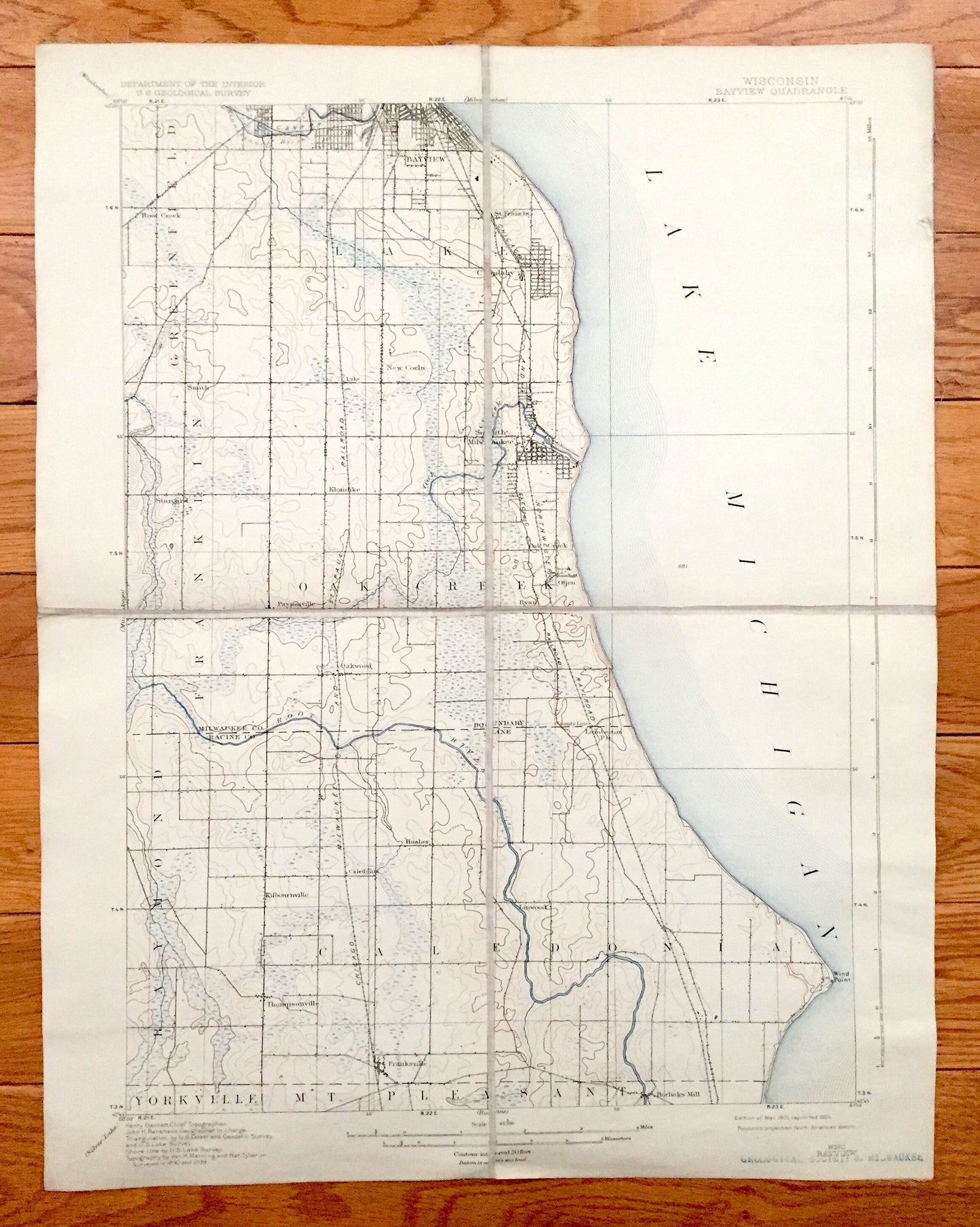 Antique Bayview, Wisconsin 1901 US Geological Survey Topographic Map – Milwaukee, Racine County, Bay View, Cudahy, Wind Point, Oak Creek, WI