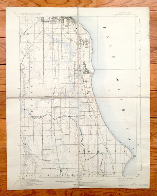 Antique Bayview, Wisconsin 1901 US Geological Survey Topographic Map – Milwaukee, Racine County, Bay View, Cudahy, Wind Point, Oak Creek, WI