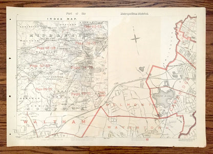 Antique 1891 Boston Metropolitan District Map from George H Walker & Co – Waltham, Watertown, Cambridge, Belmont, Somerville, Medford, MA