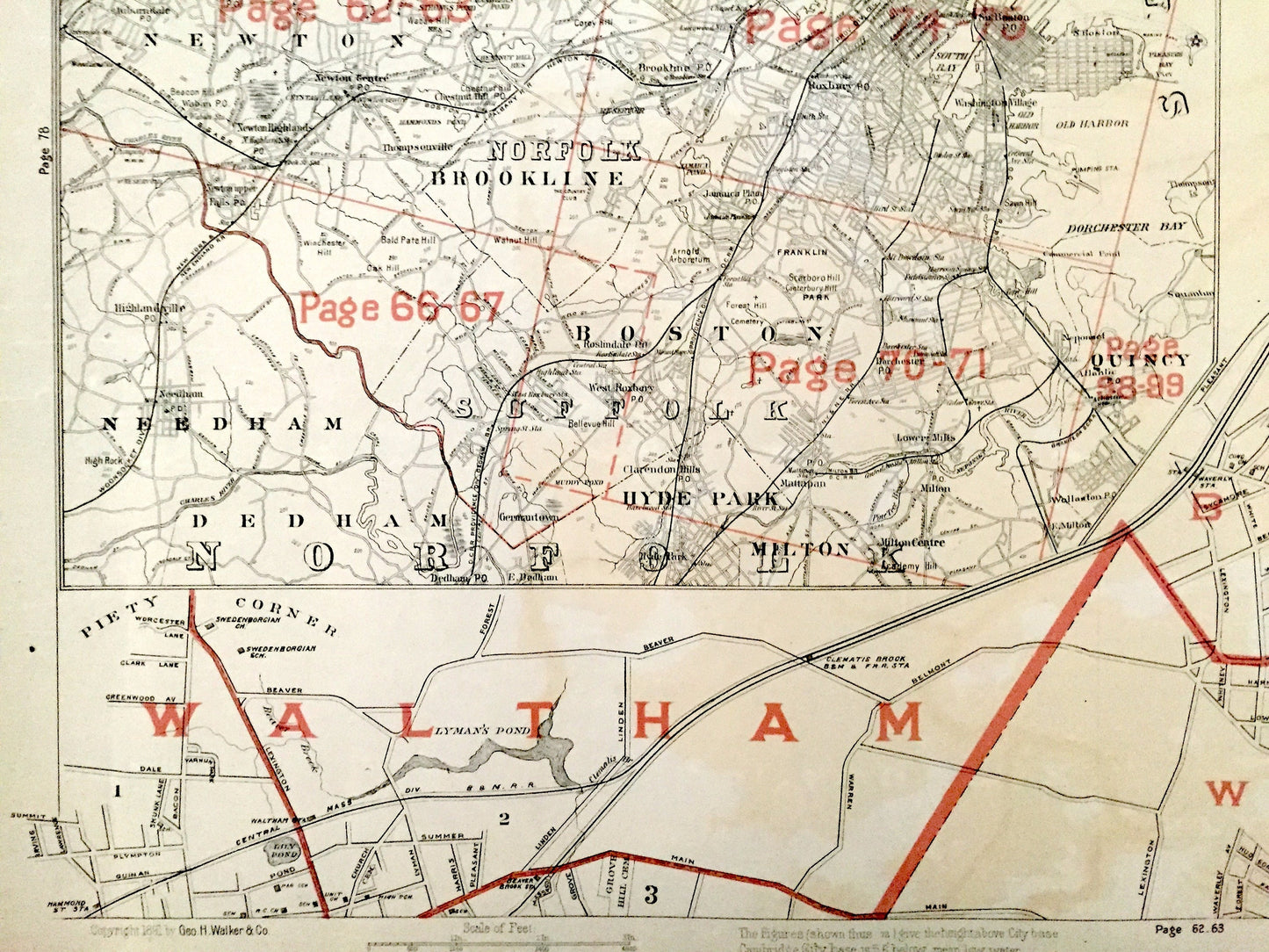 Antique 1891 Boston Metropolitan District Map from George H Walker & Co – Waltham, Watertown, Cambridge, Belmont, Somerville, Medford, MA
