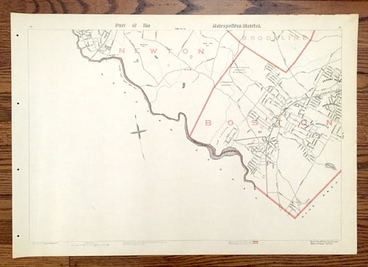 Antique 1891 Boston, Massachusetts Street Map from George H Walker & Co –Suffolk County, Brookline, Newton, Needham, Dedham, Hyde Park, MA