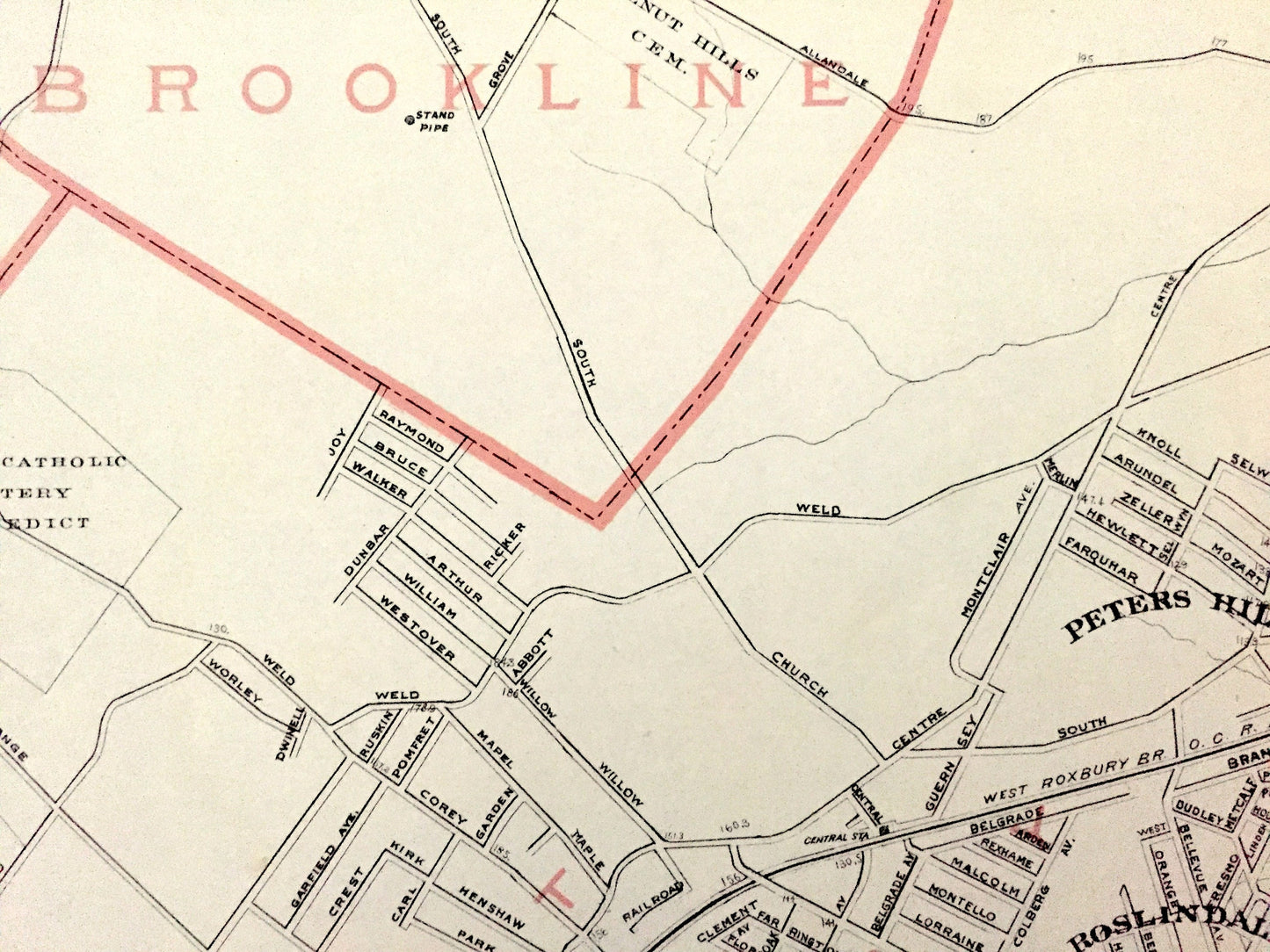 Antique 1891 Boston, Massachusetts Street Map from George H Walker & Co –Suffolk County, Brookline, Newton, Needham, Dedham, Hyde Park, MA