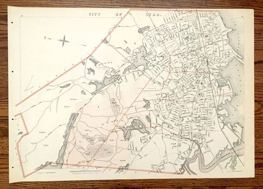 Antique 1891 Lynn, Massachusetts Street Map from George H Walker & Co – Essex County, Walden Pond, Breeds Pond, Saugus River, Lynn Harbor MA