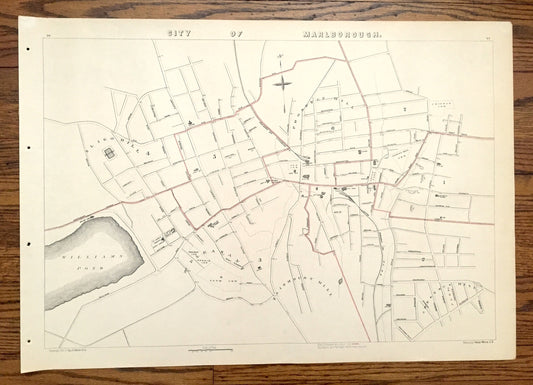 Antique 1891 Marlborough, Massachusetts Street Map from George H Walker & Co – Middlesex County, Williams Pond, Mt Pleasant, Sligo Hill, MA