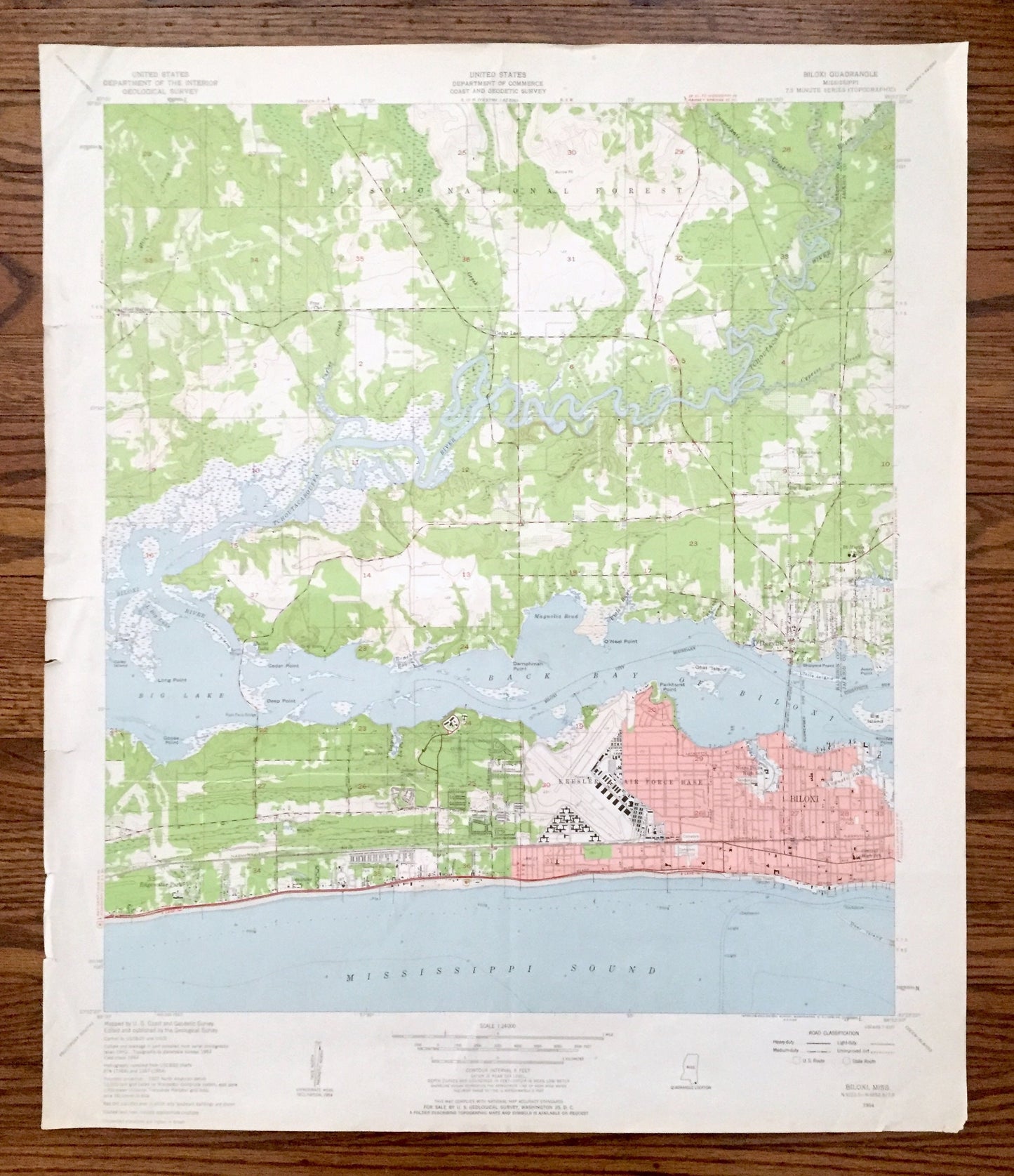 Antique Biloxi, Mississippi 1954 US Geological Survey Topographic Map –Harrison, Jackson County, De Soto National Forest, D'Iberville, MS