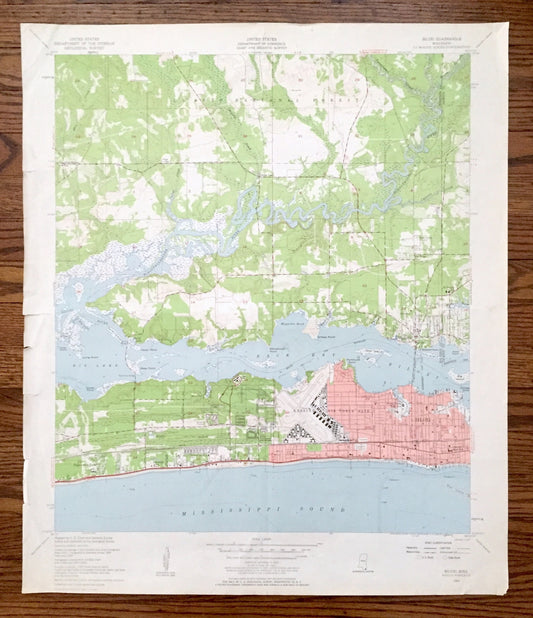 Antique Biloxi, Mississippi 1954 US Geological Survey Topographic Map –Harrison, Jackson County, De Soto National Forest, D'Iberville, MS
