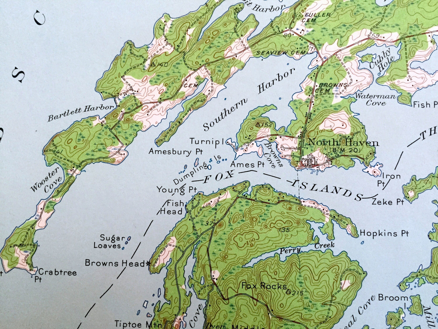 Antique Vinalhaven, Maine 1941 US Geological Survey Topographic Map – Isleboro, Deer Isle, North Haven, Isle Au Haut Bay, Knox, Hancock, ME