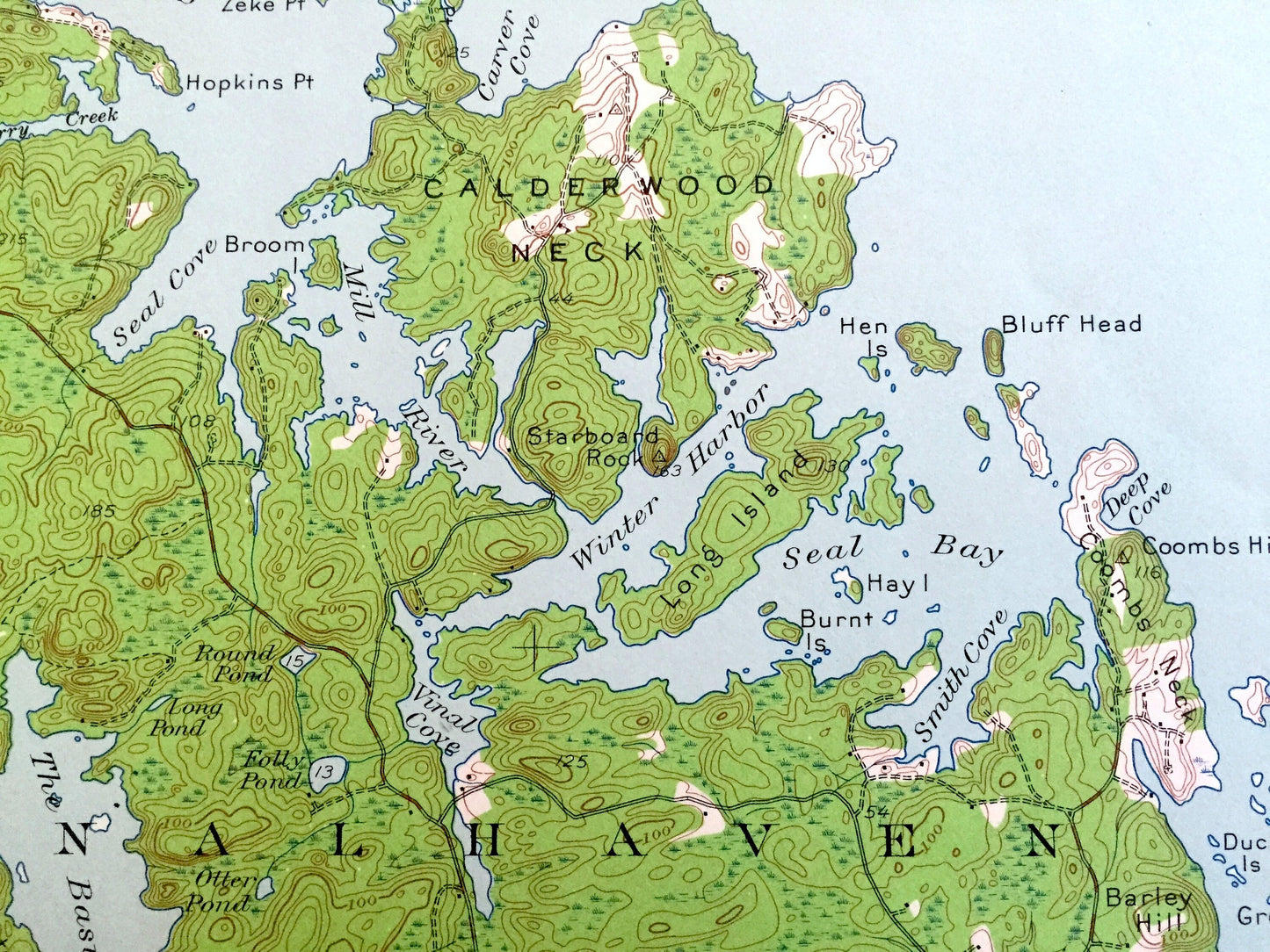 Antique Vinalhaven, Maine 1941 US Geological Survey Topographic Map – Isleboro, Deer Isle, North Haven, Isle Au Haut Bay, Knox, Hancock, ME
