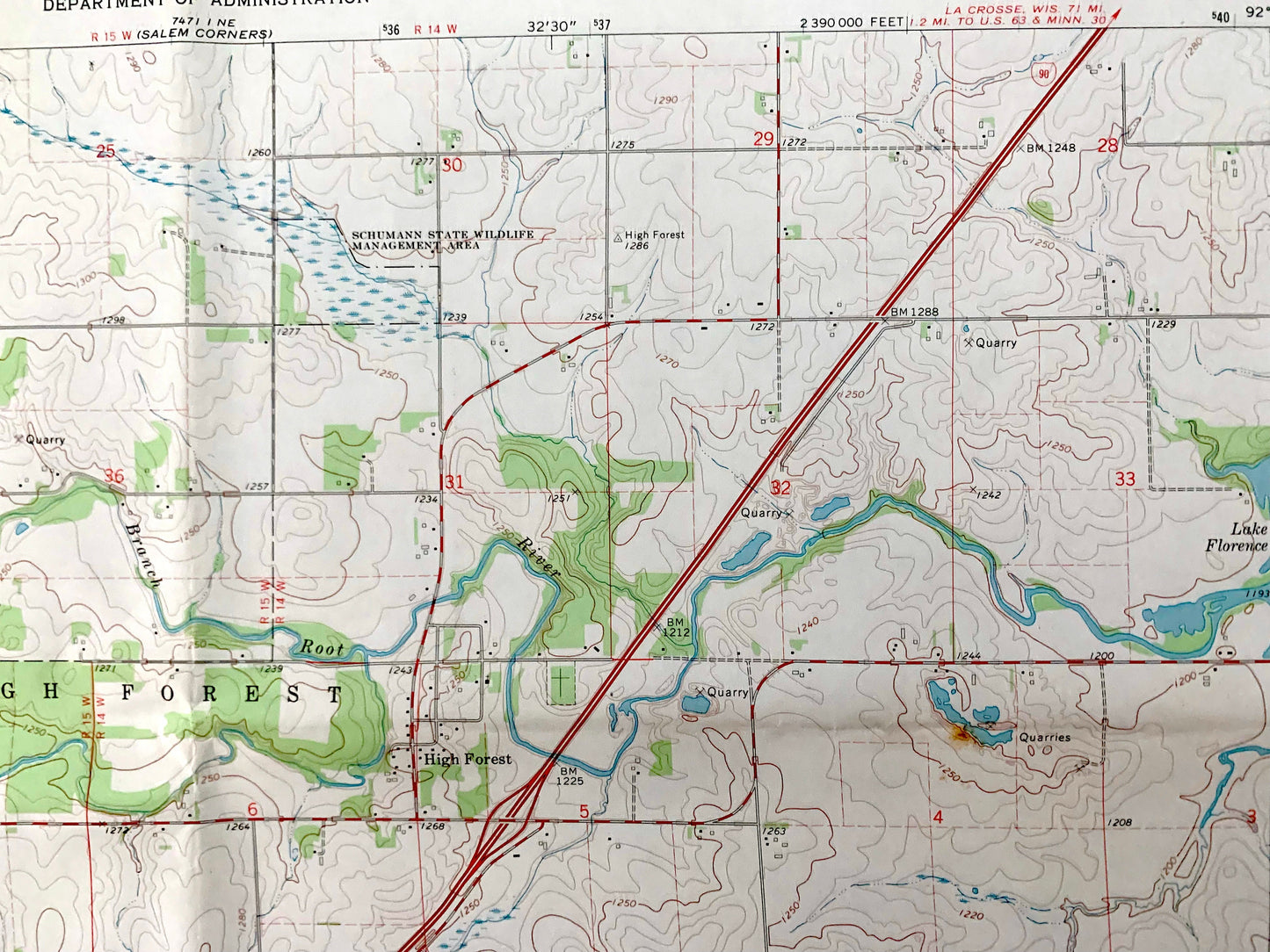 Antique High Forest, Minnesota 1974 US Geological Survey Topographic Map – Olmsted, Mower County, Rock Dell, Pleasant Valley, Racine, MN