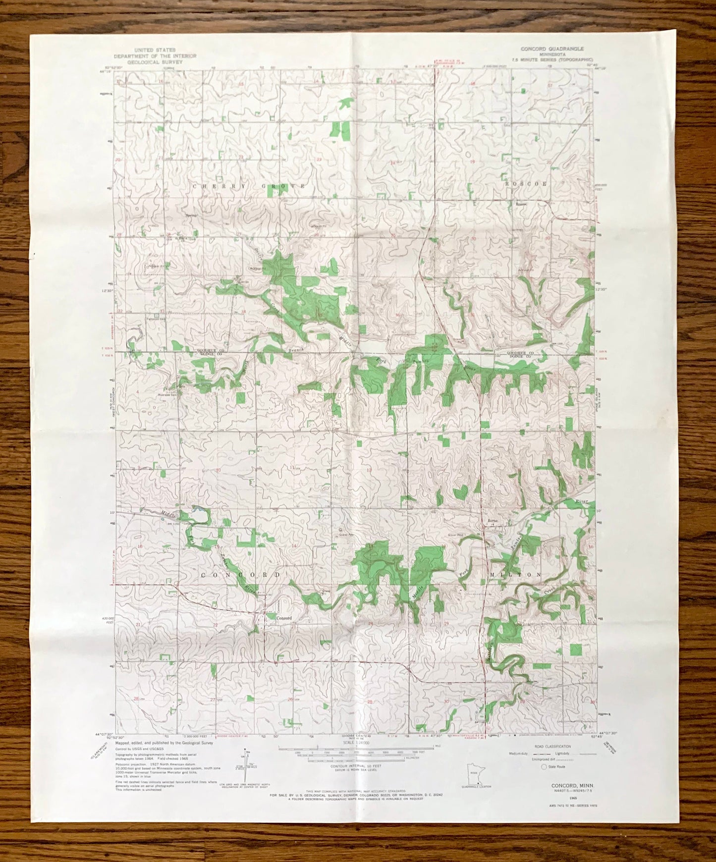 Antique Concord, Minnesota 1965 US Geological Survey Topographic Map – Goodhue, Dodge County, Cherry Grove, Roscoe, Milton, Berne, MN