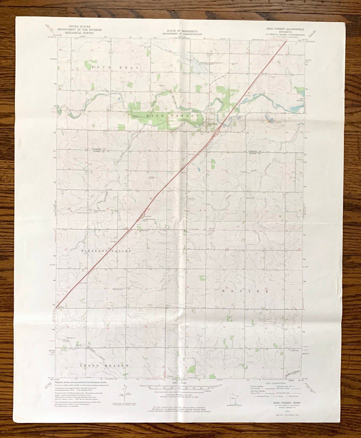 Antique High Forest, Minnesota 1974 US Geological Survey Topographic Map – Olmsted, Mower County, Rock Dell, Pleasant Valley, Racine, MN