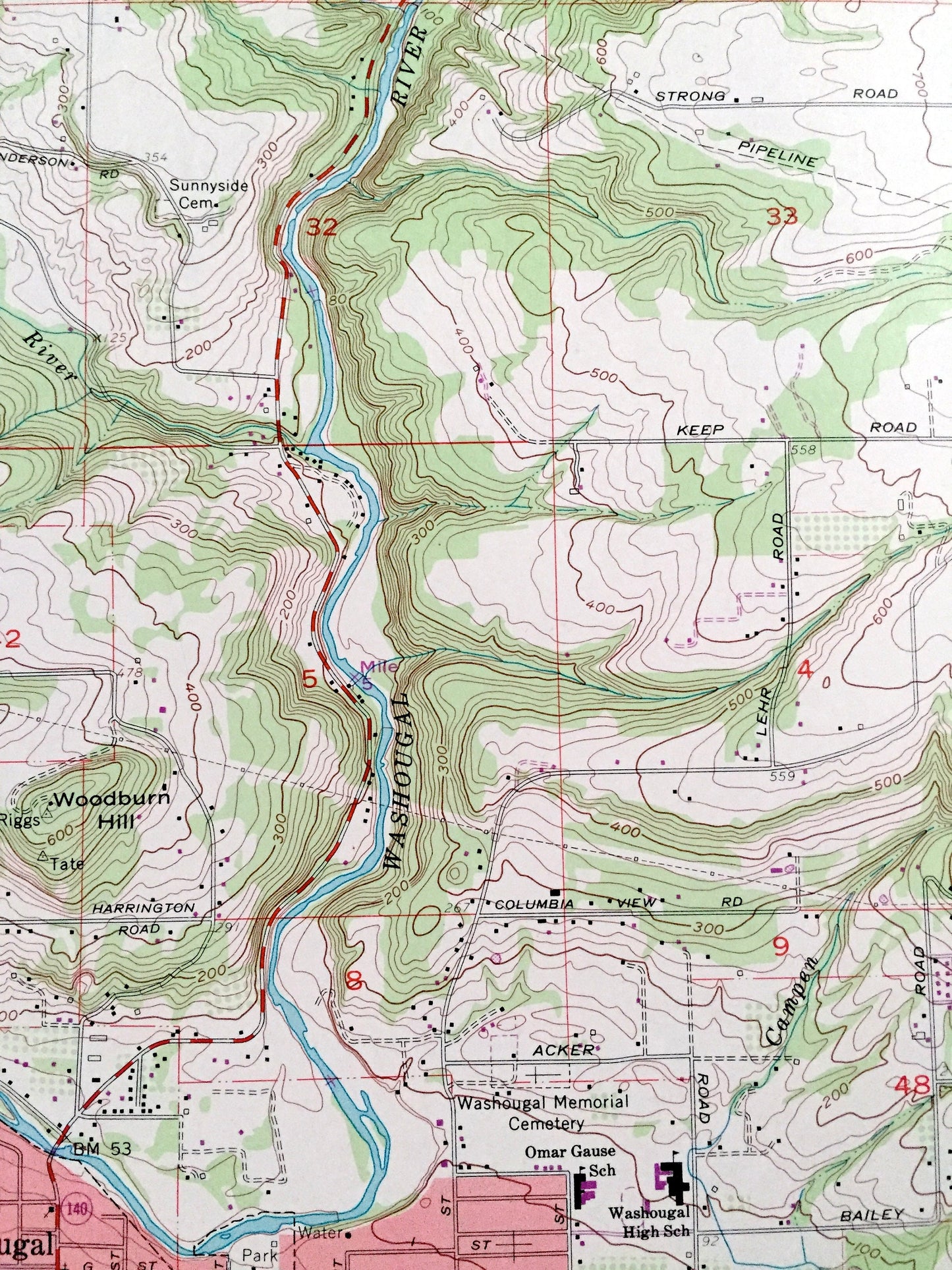 Antique Washougal, Washington 1961 US Geological Survey Topographic Map – Clark County, Camas, Mt Pleasant, WA, Multnomah County, Corbett OR
