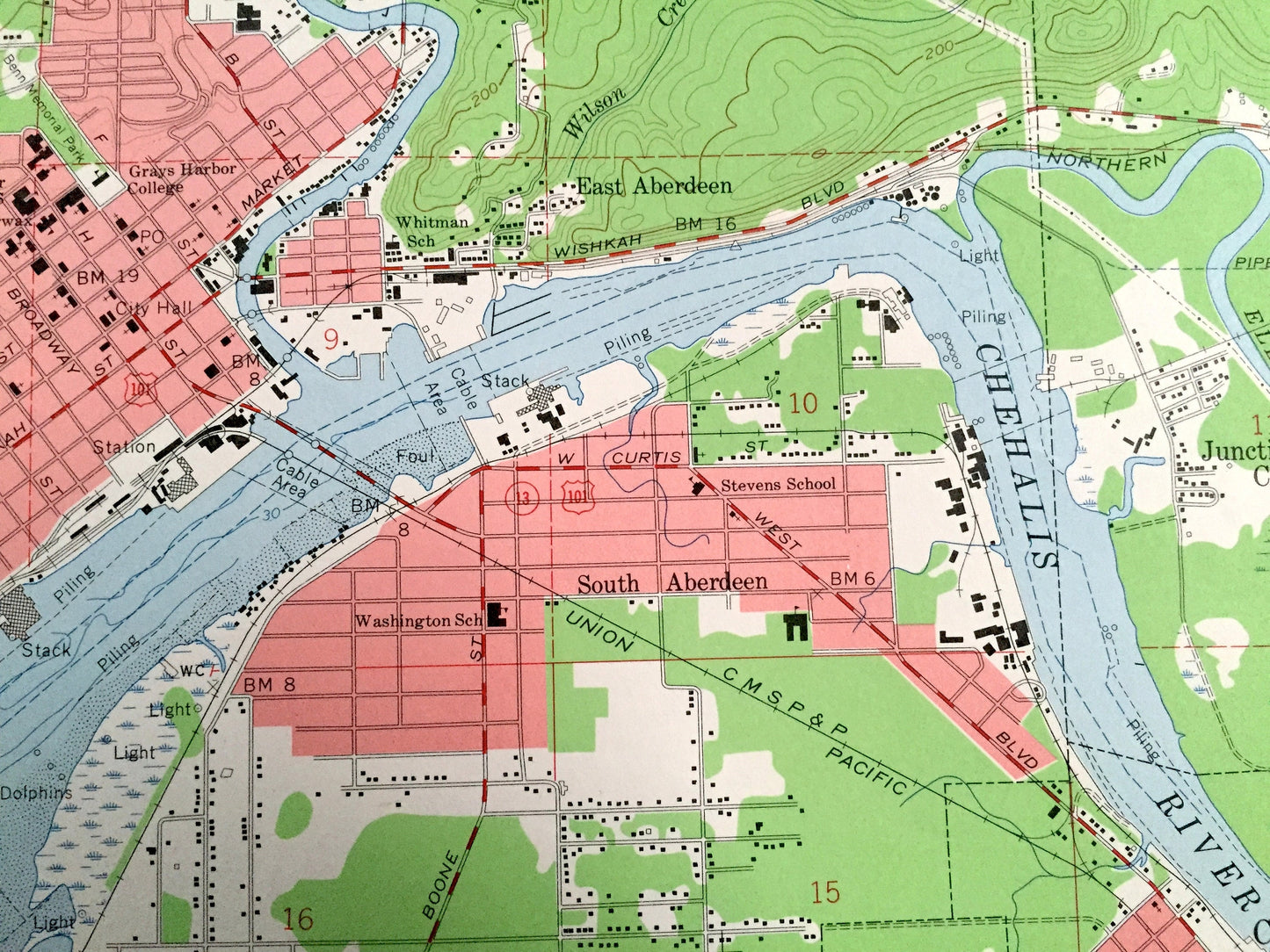 Antique Aberdeen, Washington 1957 US Geological Survey Topographic Map – Grays Harbor County, Hoquiam, Cosmopolis, Books Ranch, WA