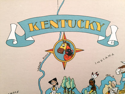 Antique 1935 Kentucky State Map from Our Gay Geography by Ruth Taylor – Louisville, Lexington, Fayette, Bowling Green, Owensboro, KY