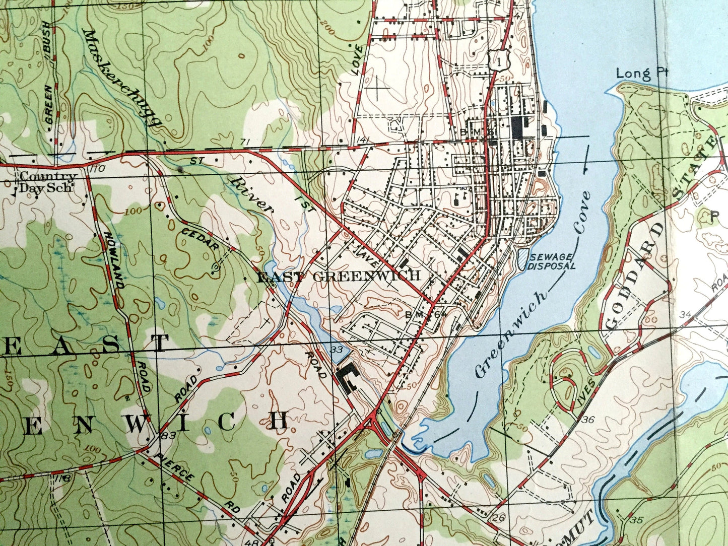 Antique East Greenwich, Rhode Island 1947 US Geological Survey Topographic Map – Kent County, Narragansett Bay, Warwick, North Kingstown, RI