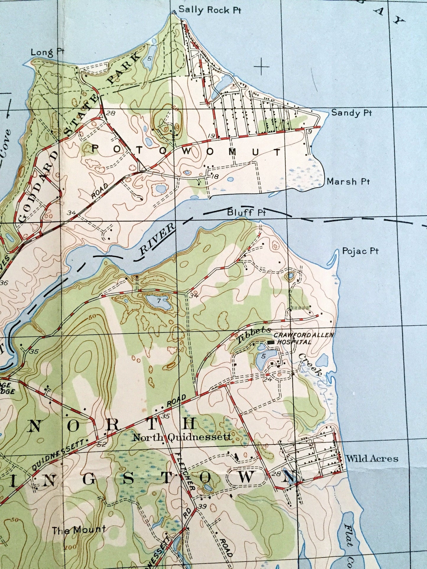 Antique East Greenwich, Rhode Island 1947 US Geological Survey Topographic Map – Kent County, Narragansett Bay, Warwick, North Kingstown, RI