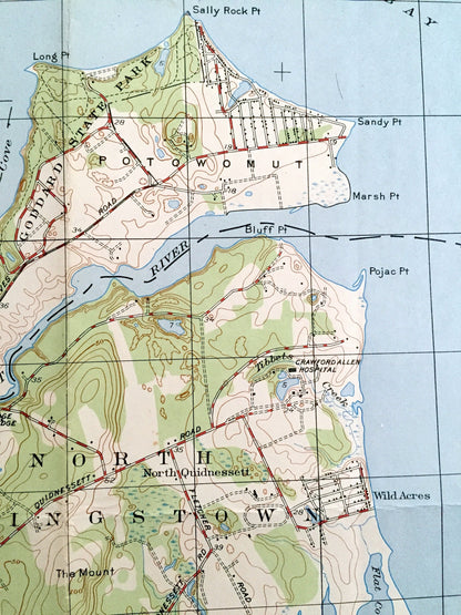Antique East Greenwich, Rhode Island 1947 US Geological Survey Topographic Map – Kent County, Narragansett Bay, Warwick, North Kingstown, RI