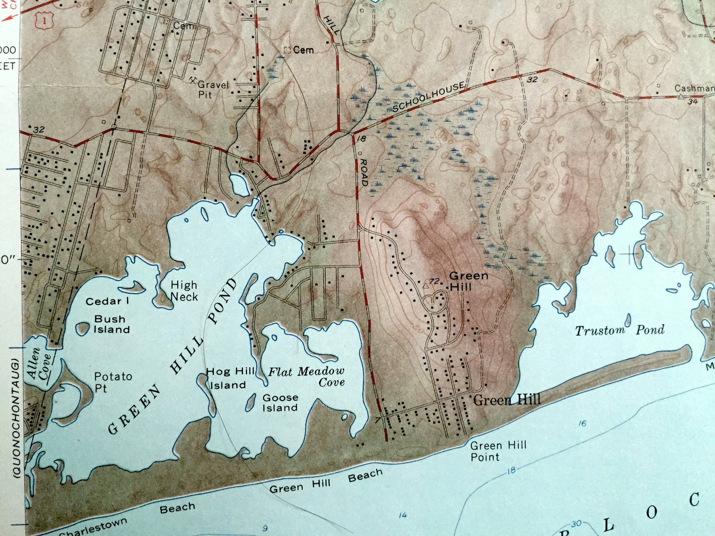 Antique Kingston, Rhode Island 1957 US Geological Survey Topographic Map – Washington County, Wakefield, Peace Dale Point Judith Matunuck RI