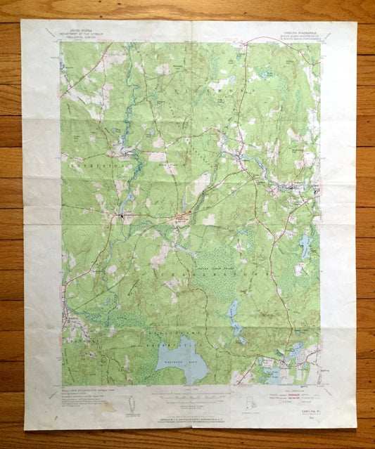 Antique Carolina, Rhode Island 1953 US Geological Survey Topographic Map – Washington County, Hopkinton, Charlestown, Richmond, Westerly, RI