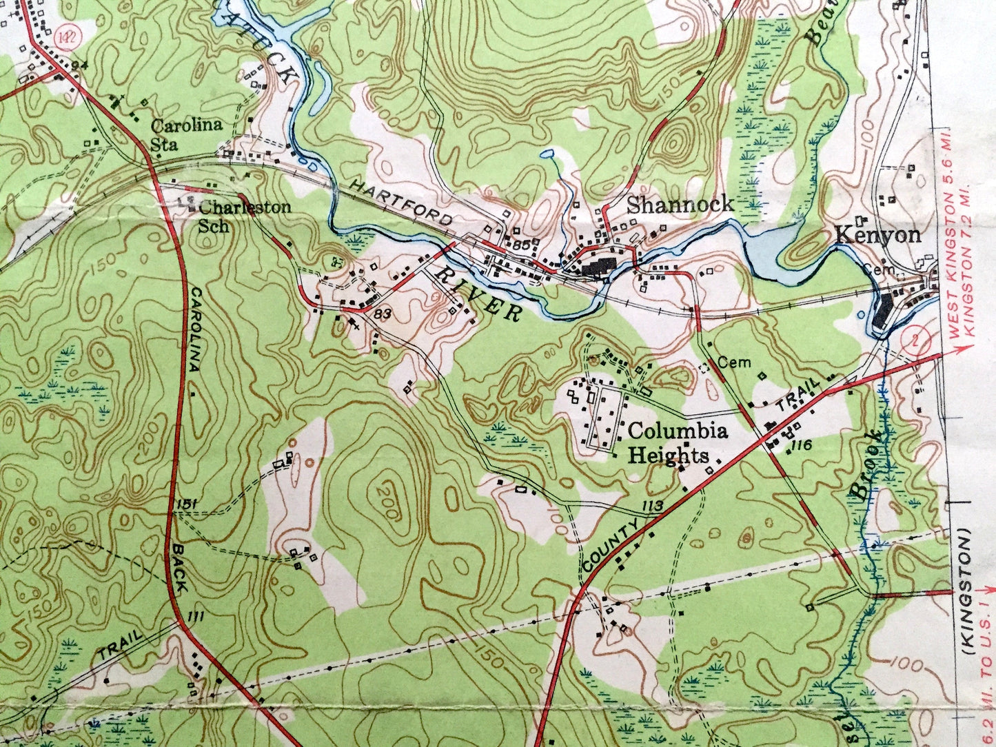 Antique Carolina, Rhode Island 1953 US Geological Survey Topographic Map – Washington County, Hopkinton, Charlestown, Richmond, Westerly, RI