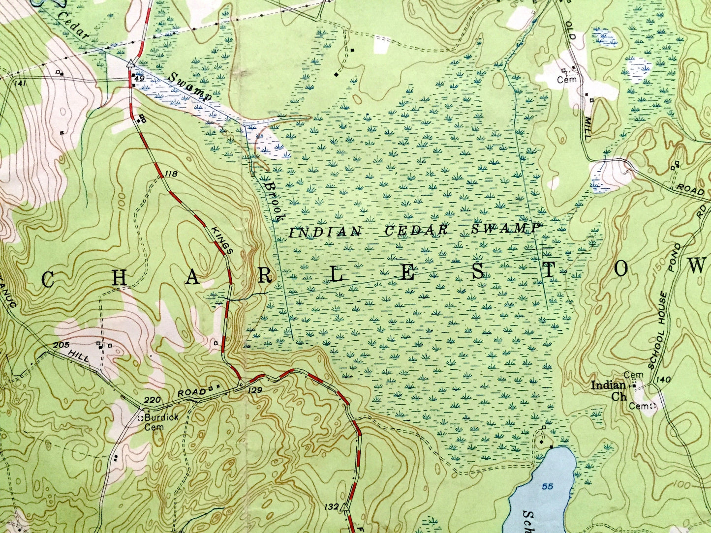 Antique Carolina, Rhode Island 1953 US Geological Survey Topographic Map – Washington County, Hopkinton, Charlestown, Richmond, Westerly, RI